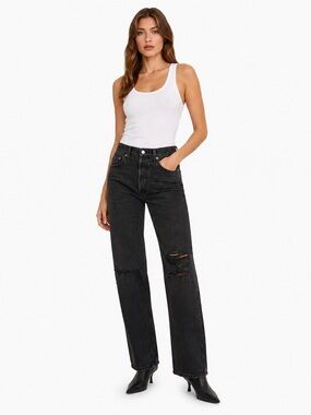 AGOLDE Lana Mid Rise Vintage Straight Jeans Black Distressed NWT 26
